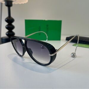 🕶️💚Bottega Veneta Aviator Sunglasses Black Silver Gradient Lenses
